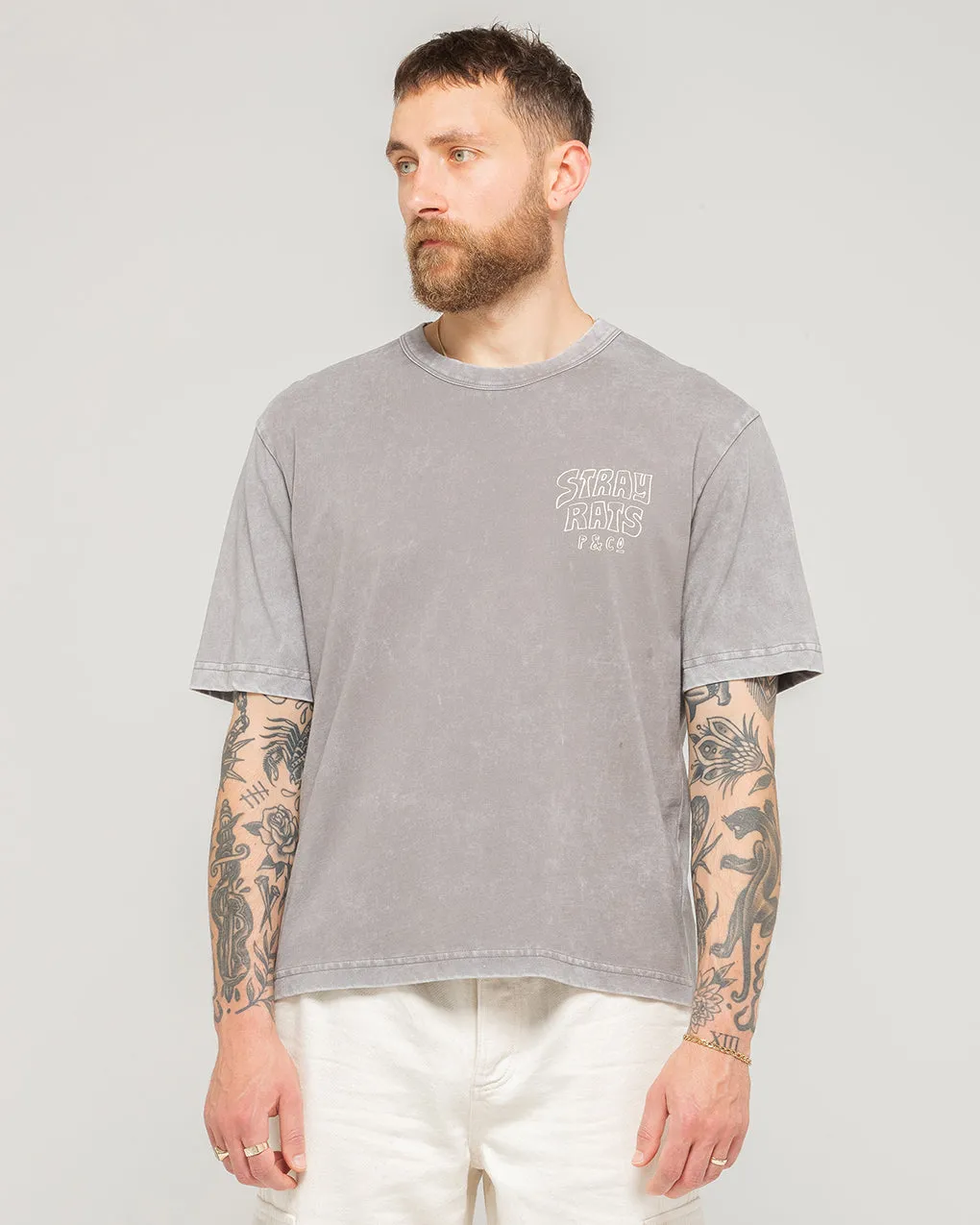 Stray Rats Boxy T-Shirt - Washed Grey sold by P & Co product image thumbnail 3