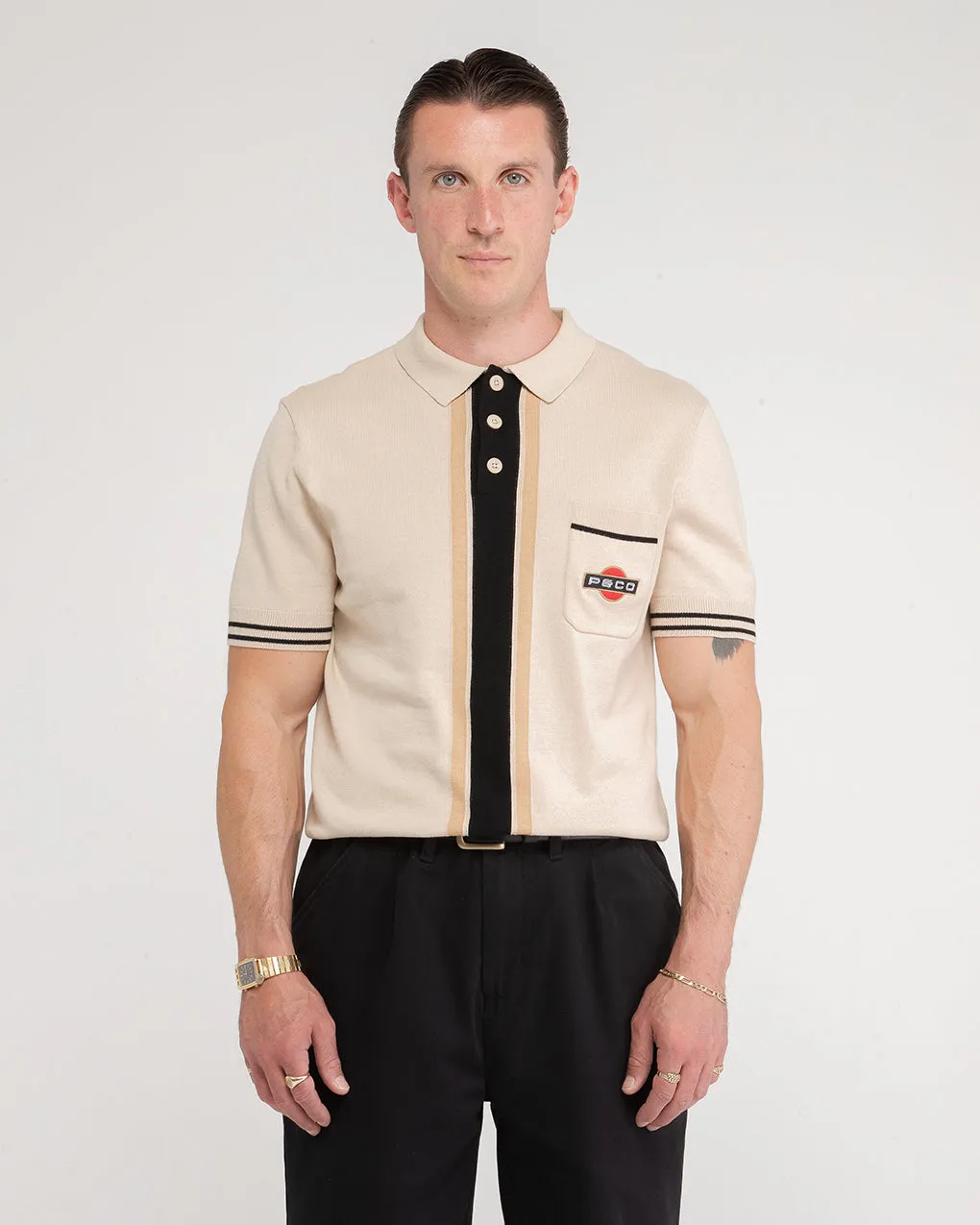 Racing Team Knitted Polo - Stone sold by P & Co product image thumbnail 5