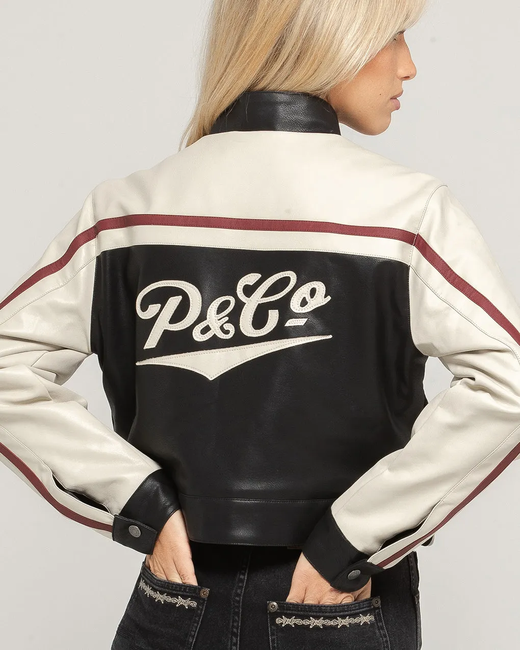 Racing Team Biker Jacket - Black & Ecru sold by P & Co product image thumbnail 5