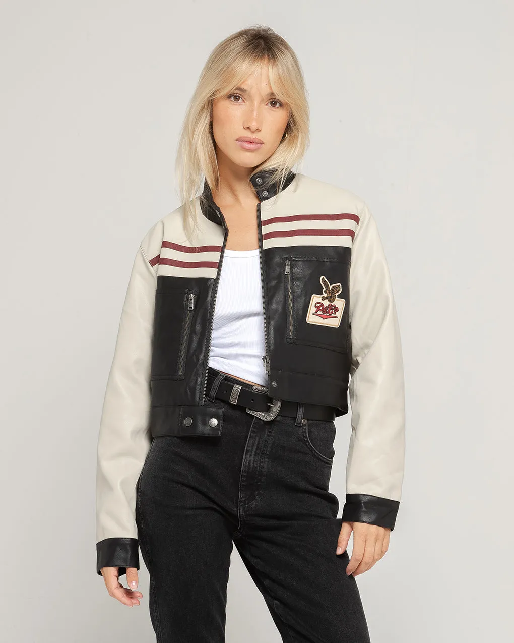 Racing Team Biker Jacket - Black & Ecru sold by P & Co product image thumbnail 3