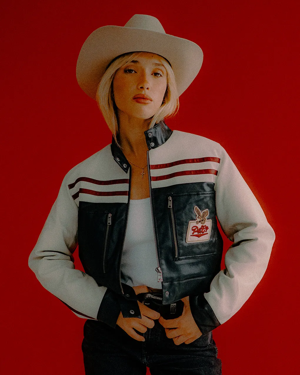 Racing Team Biker Jacket - Black & Ecru sold by P & Co