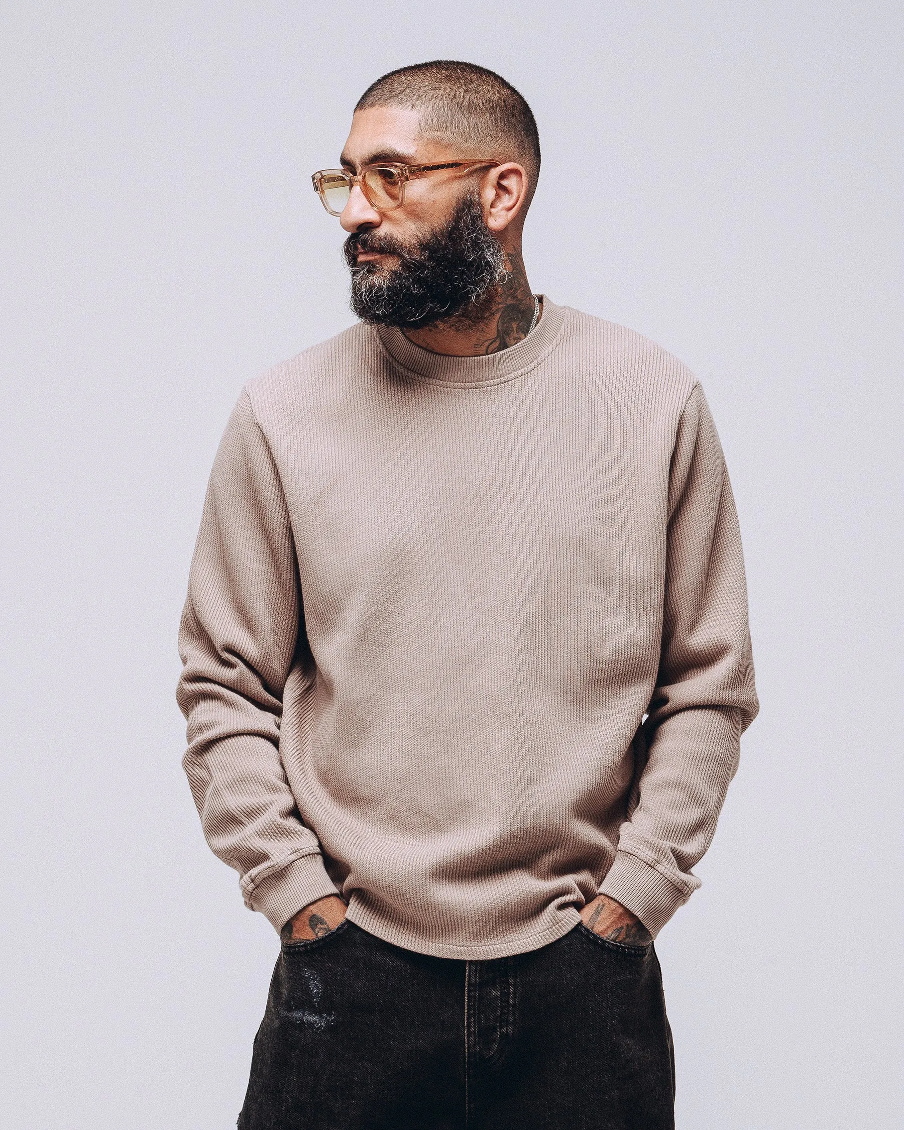 Crafted Ribbed Longsleeve - Tan sold by P & Co