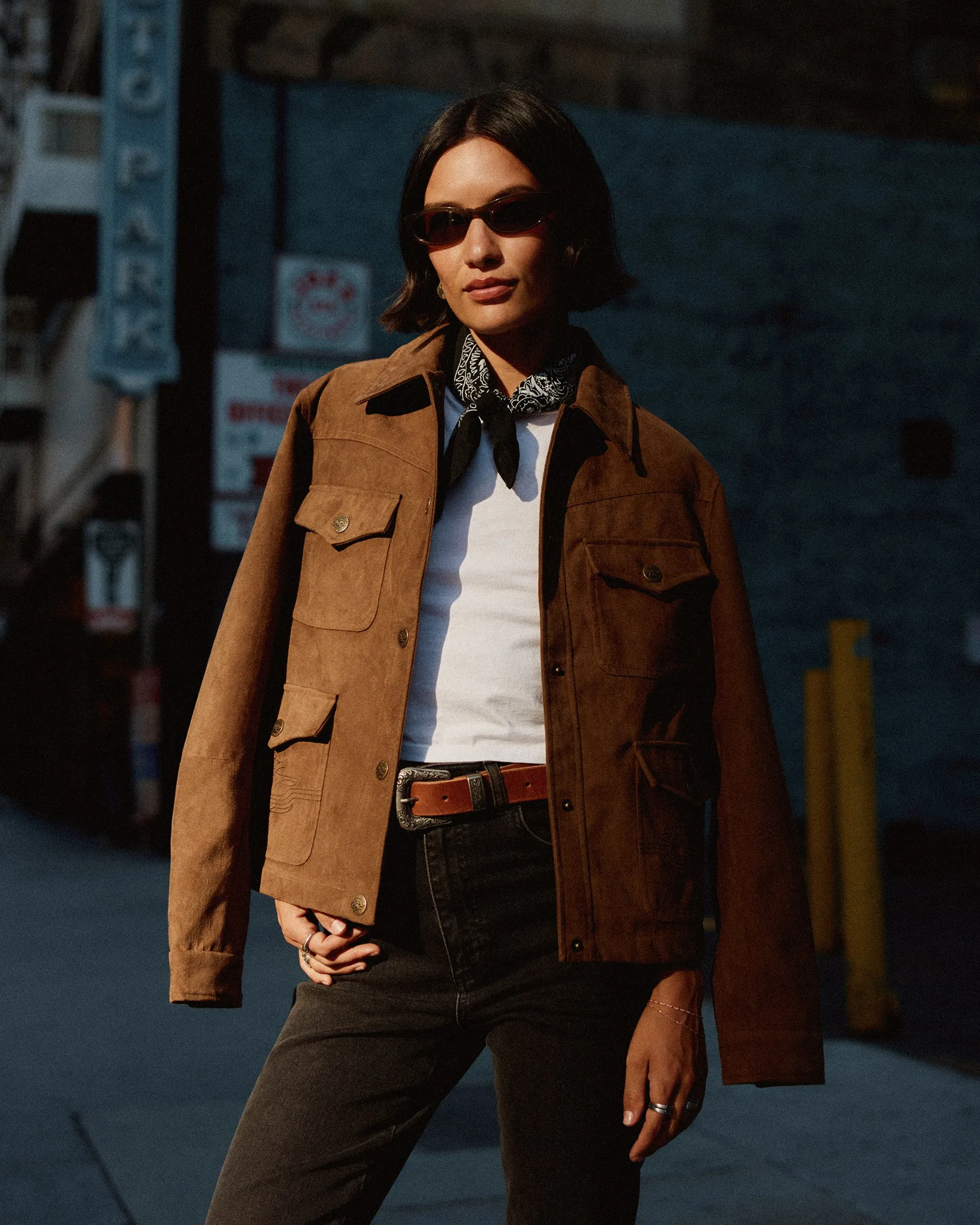 Jolene Faux Suede Barn Jacket - Tan sold by P & Co