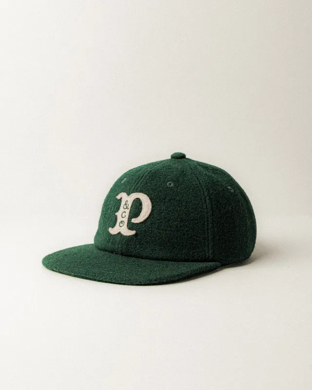 Varsity Wool 6 Panel Cap - Woodland Green sold by P & Co
