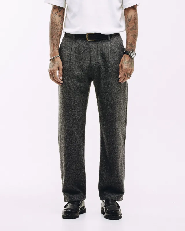 Pleated Station Wool Pant - Charcoal sold by P & Co