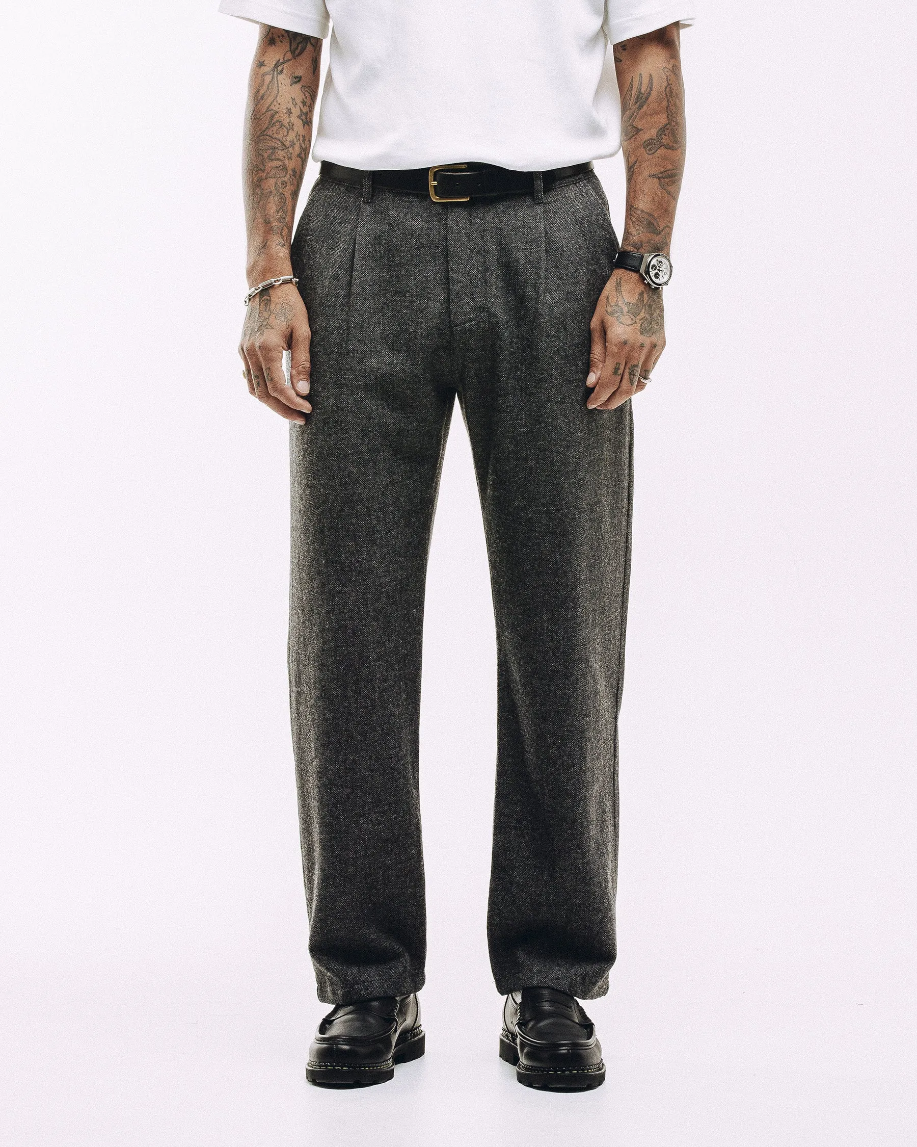 Pleated Station Wool Pant - Charcoal sold by P & Co