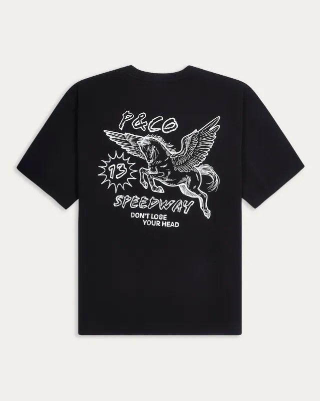 Pegasus Speedway Boxy T-Shirt - Washed Black sold by P & Co