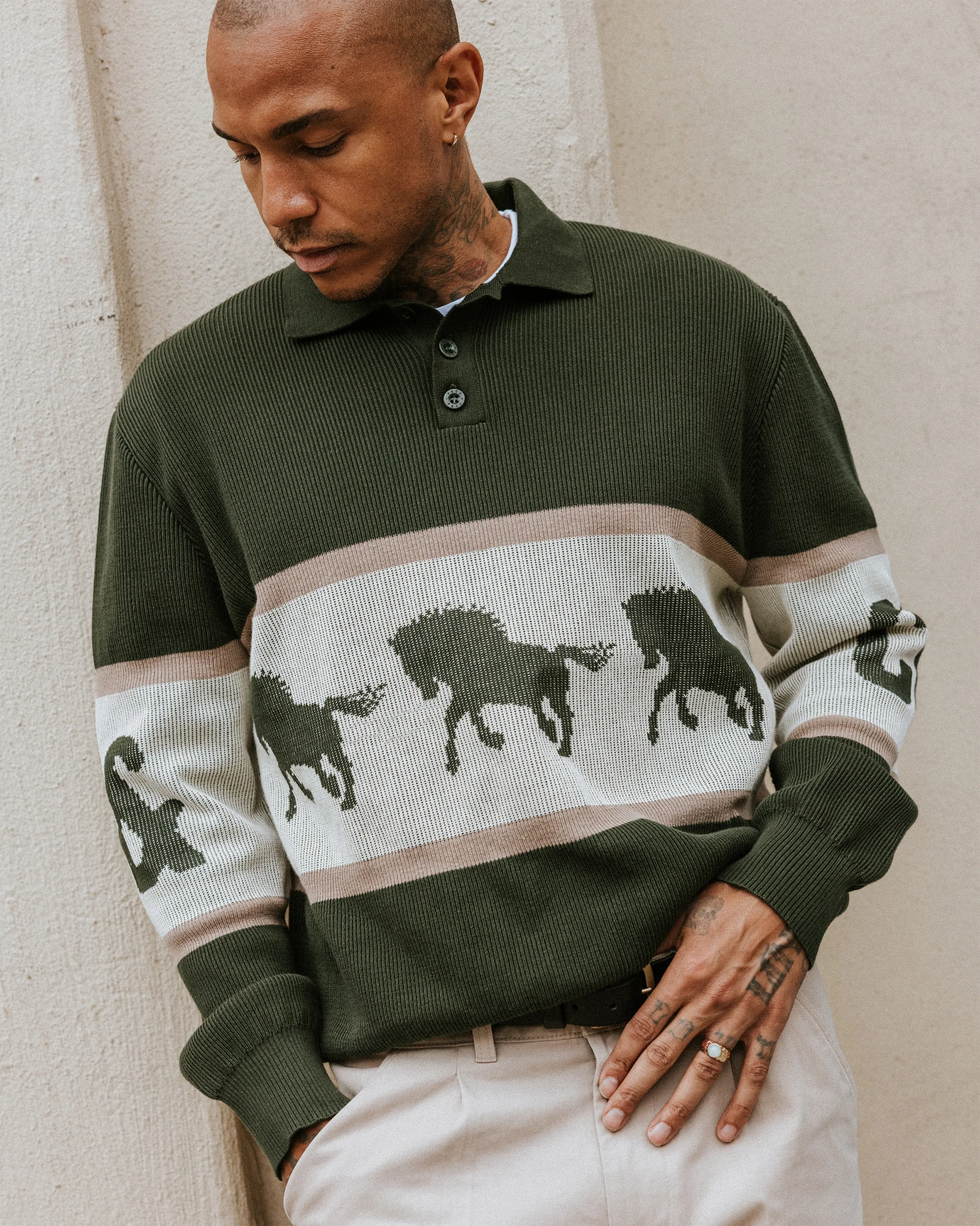 Bronco Knitted Polo Shirt - Olive sold by P & Co product image thumbnail 3