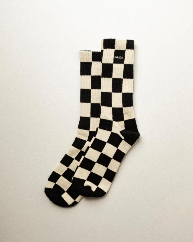 Checkerboard Socks - Black & White sold by P & Co
