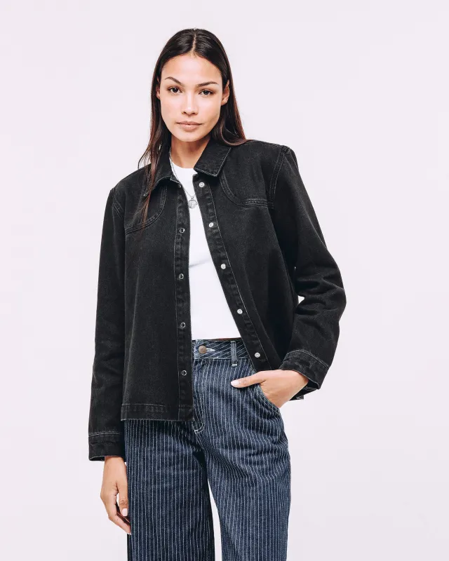 Ryder Embroidered Denim Shirt - Washed Black made by P & Co