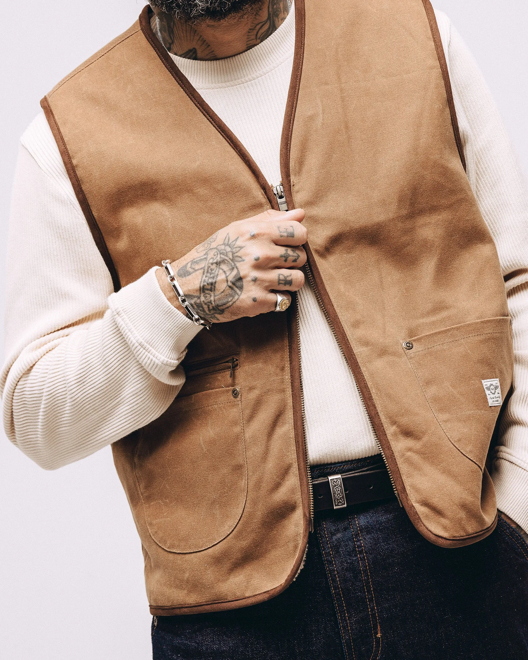 Wayfinder Sherpa Lined Waxed Vest - Tan sold by P & Co product image thumbnail 5
