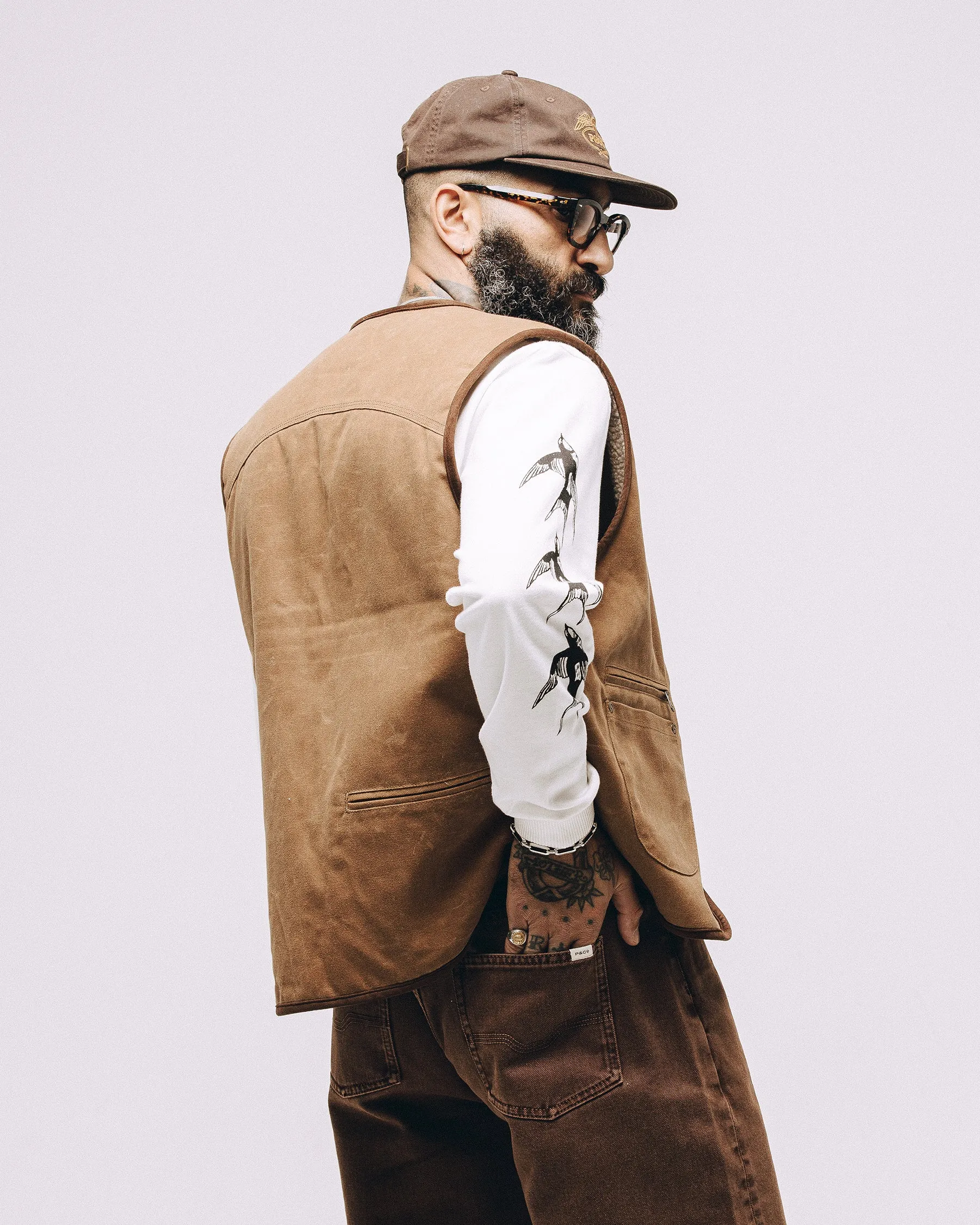 Wayfinder Sherpa Lined Waxed Vest - Tan sold by P & Co product image thumbnail 4