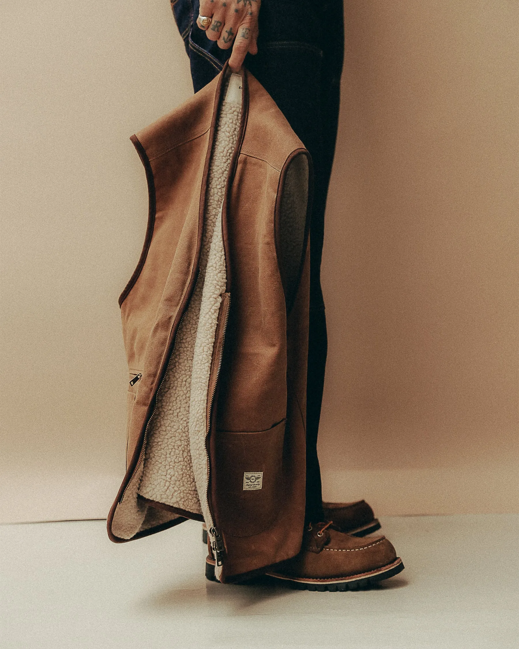 Wayfinder Sherpa Lined Waxed Vest - Tan sold by P & Co product image thumbnail 3