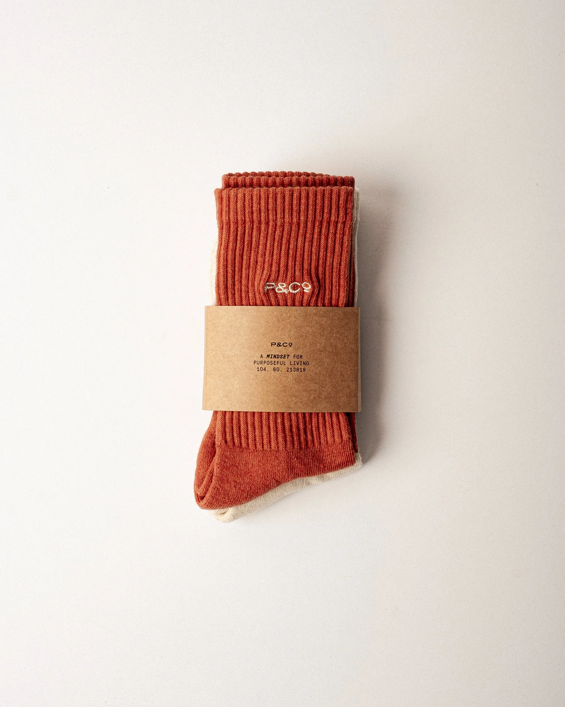 P&Co Essential Socks - Ecru & Burnt Orange sold by P & Co