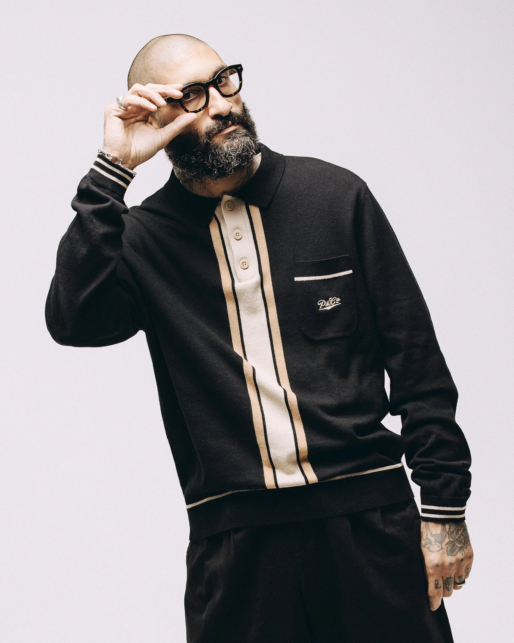 Isaac Longsleeve Knitted Polo - Black sold by P & Co