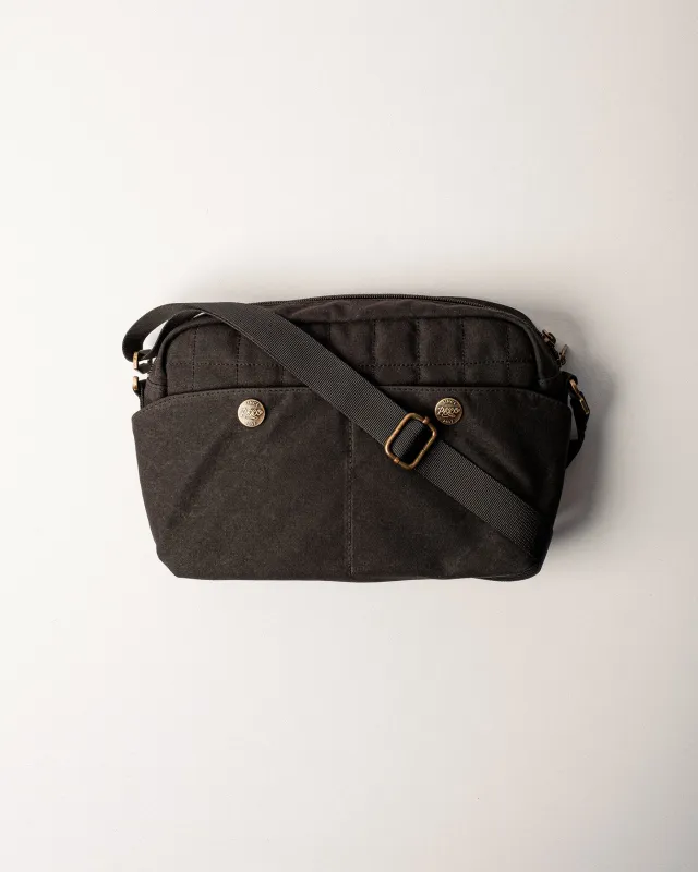 Waxed Canvas Crossbody Bag - Black sold by P & Co