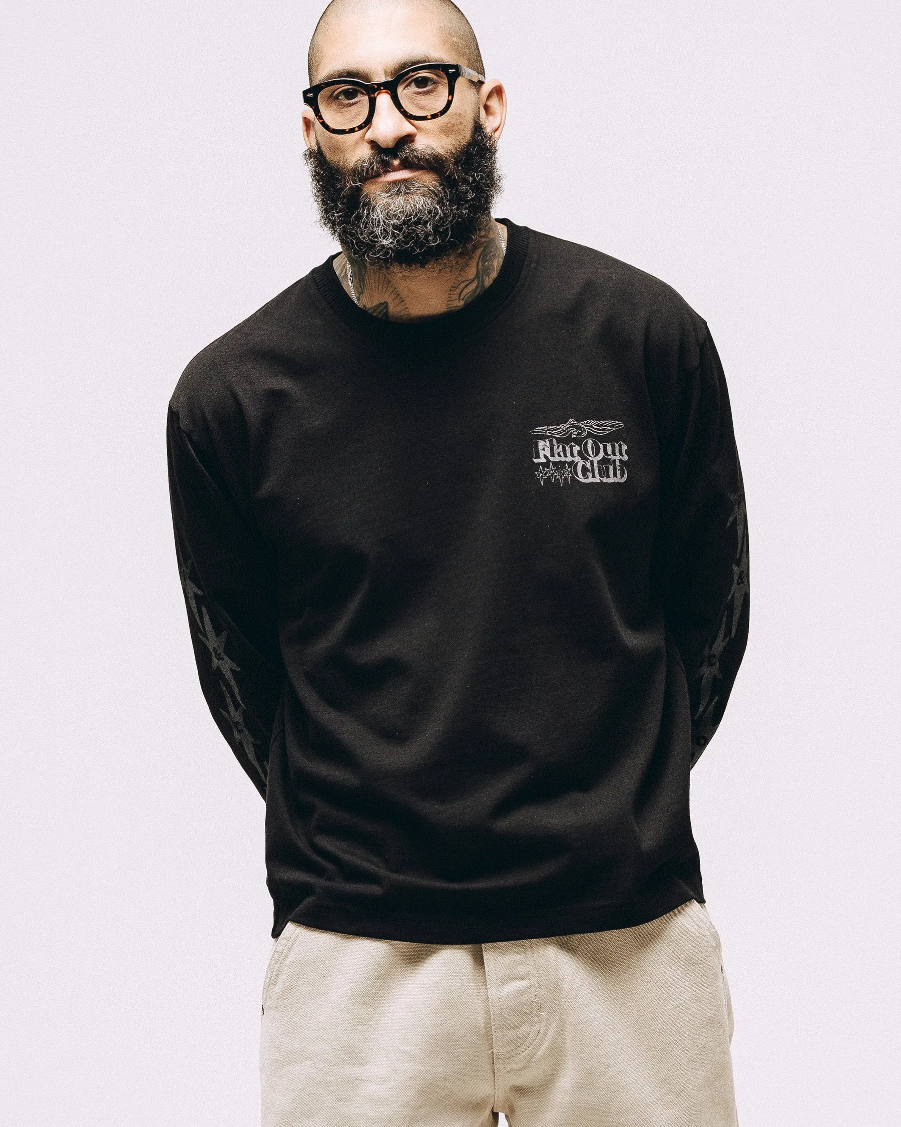Flat Out Club Boxy Longsleeve - Washed Black sold by P & Co product image thumbnail 3