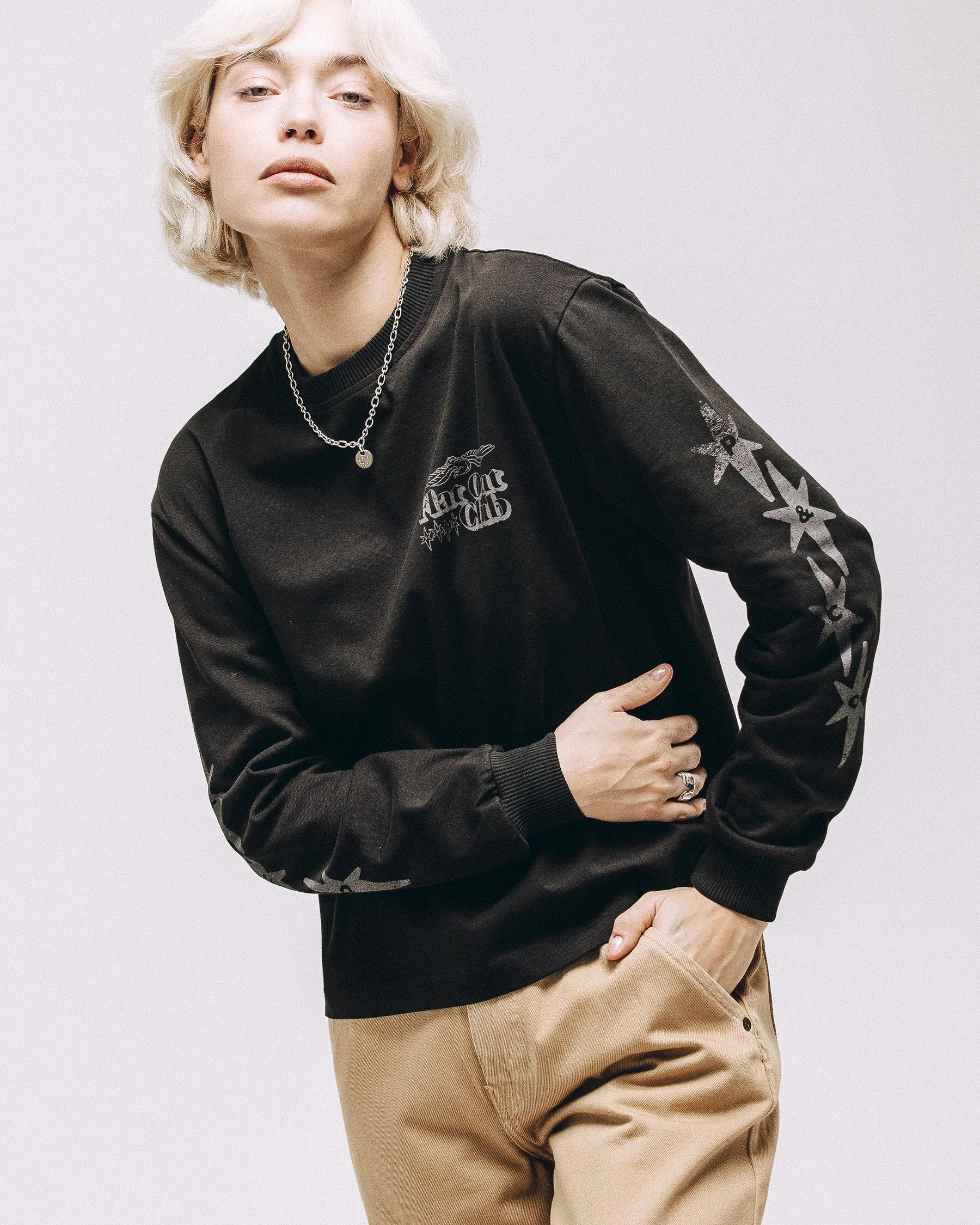 Flat Out Club Boxy Longsleeve - Washed Black sold by P & Co product image thumbnail 4