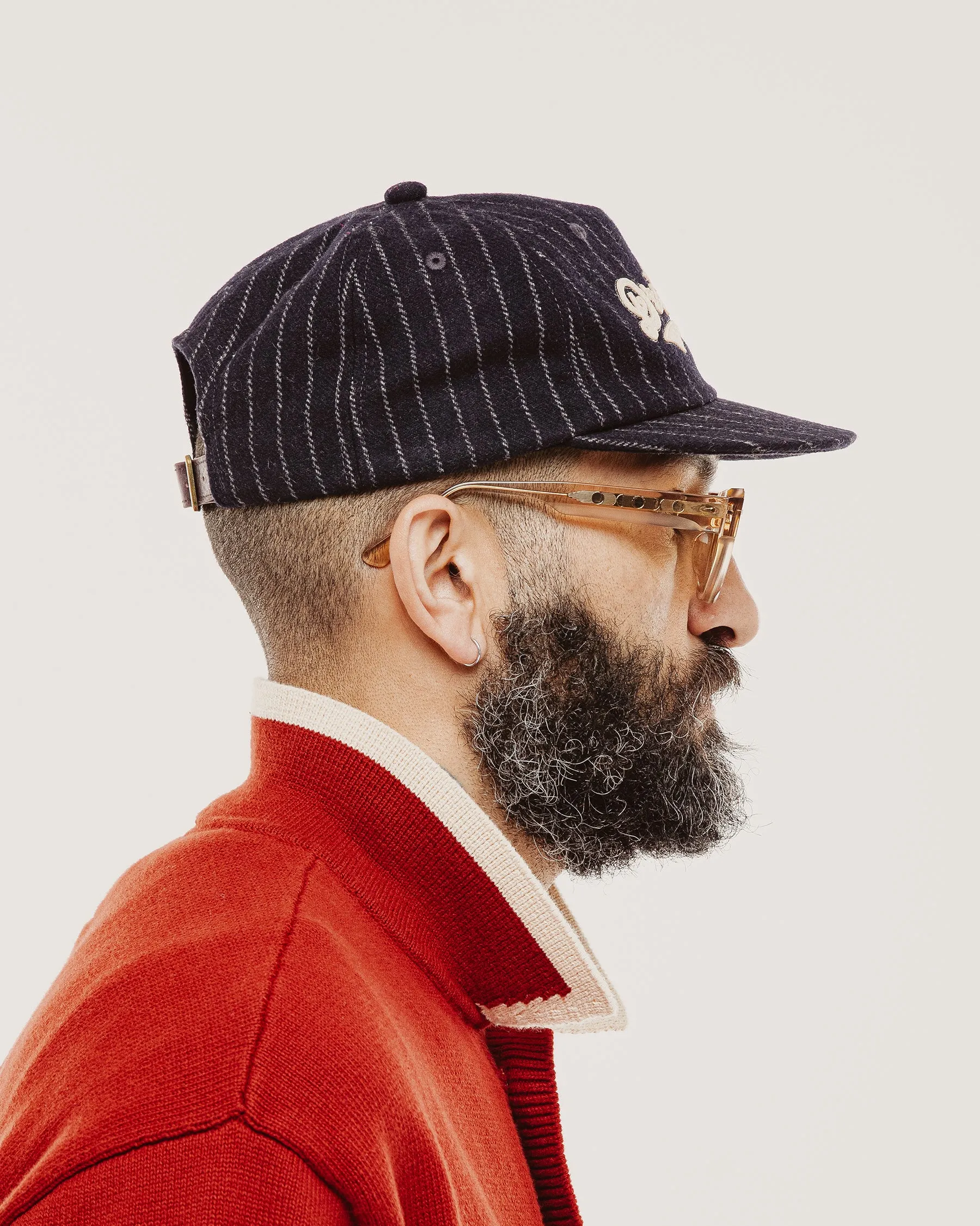 Drifters Wool 5 Panel Cap - Navy Pinstripe sold by P & Co product image thumbnail 2