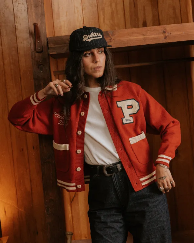 Varsity Knitted Cardigan - Brick Red sold by P & Co