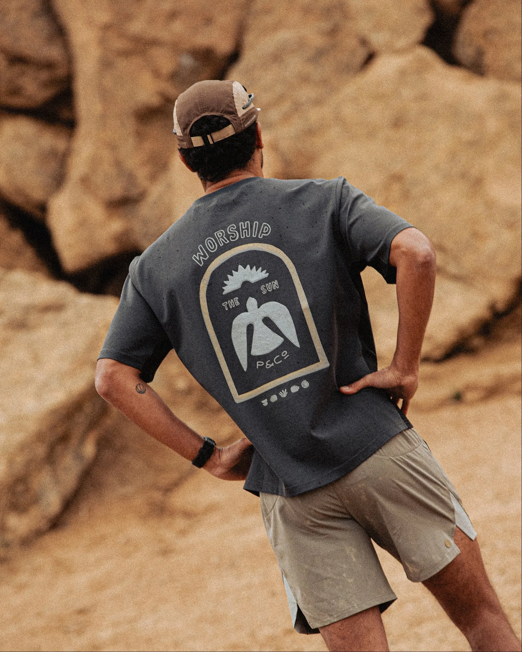 Worship The Sun Trail T-Shirt - Charcoal sold by P & Co