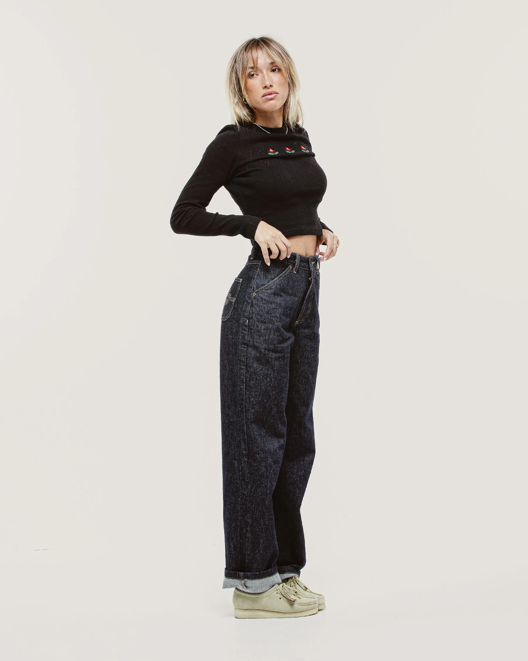 Stevie Flower Embroidered Longsleeve - Washed Black sold by P & Co product image thumbnail 4