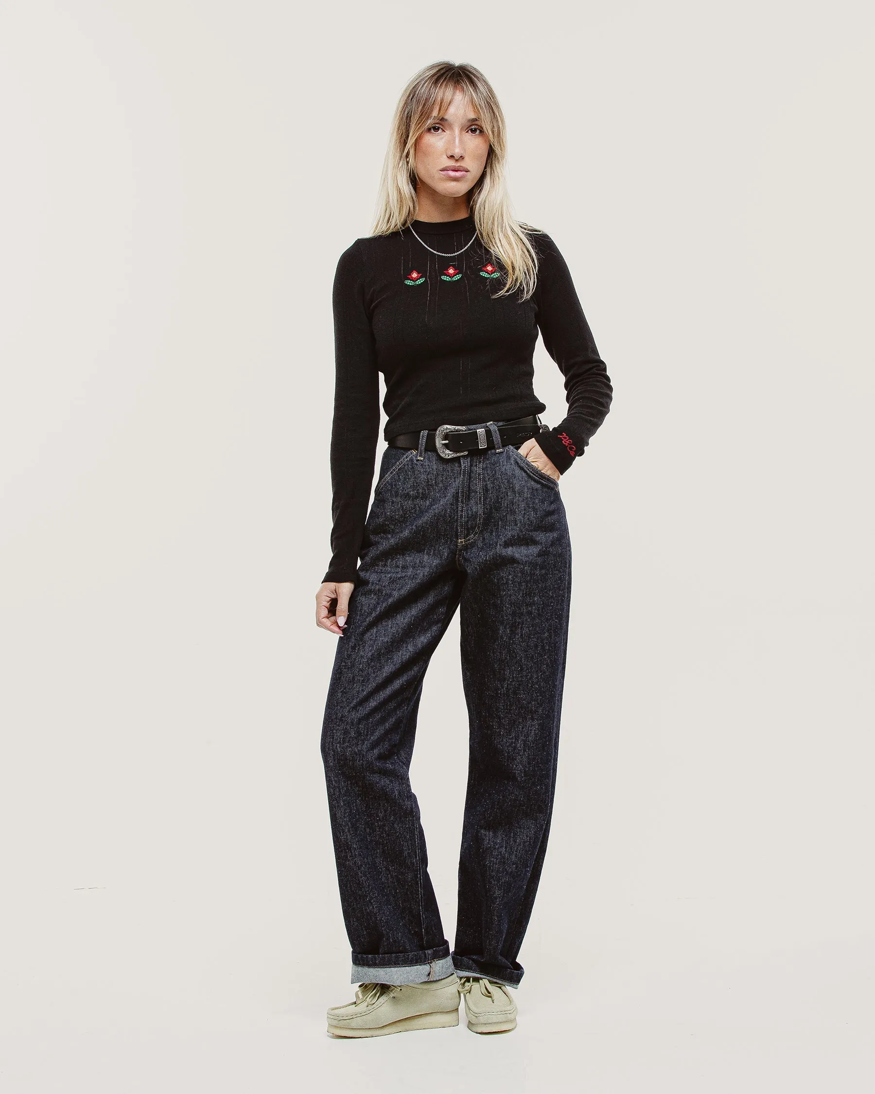 Stevie Flower Embroidered Longsleeve - Washed Black sold by P & Co product image thumbnail 5