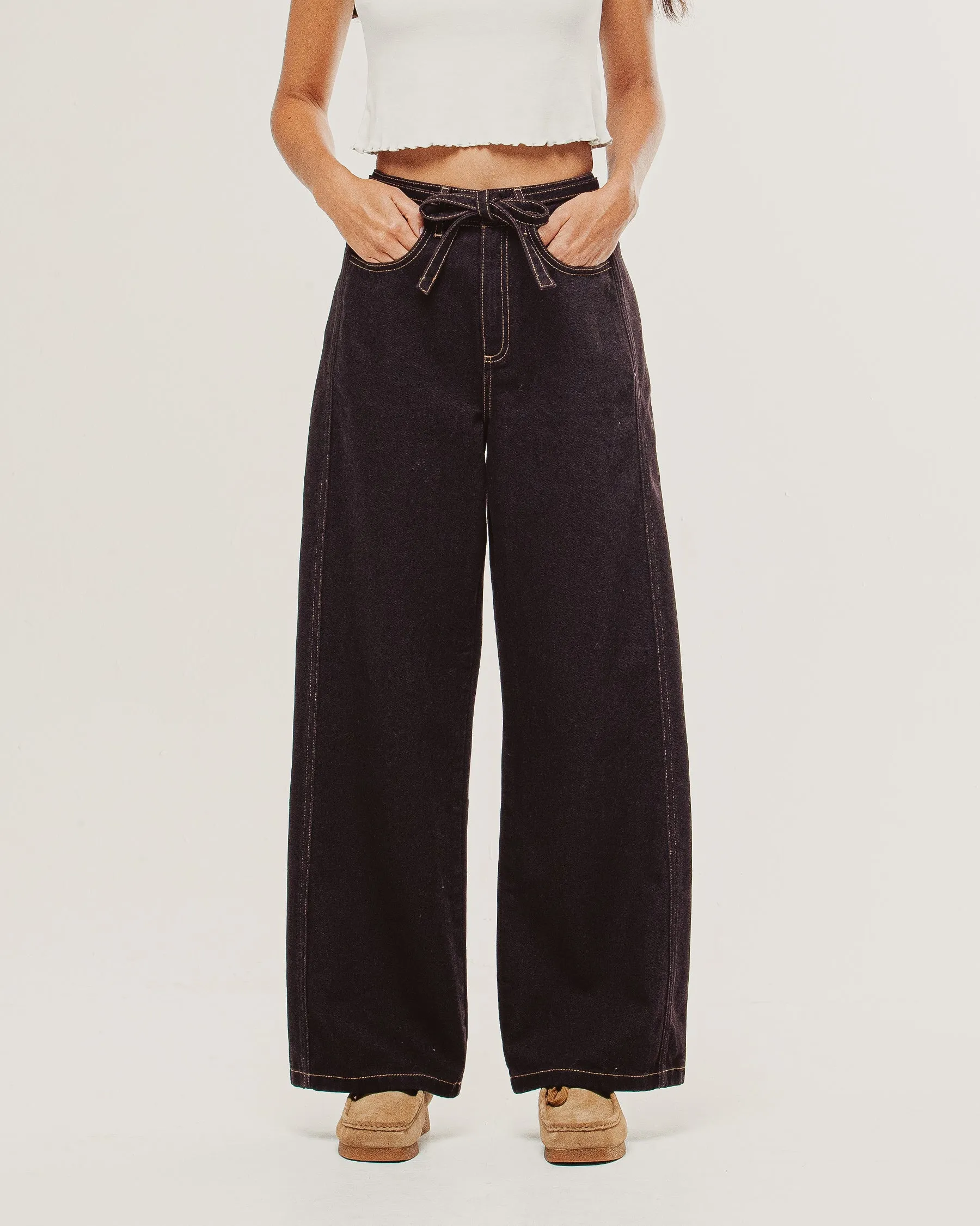 Keaton Wide Leg Denim Jean - Dark Brown sold by P & Co