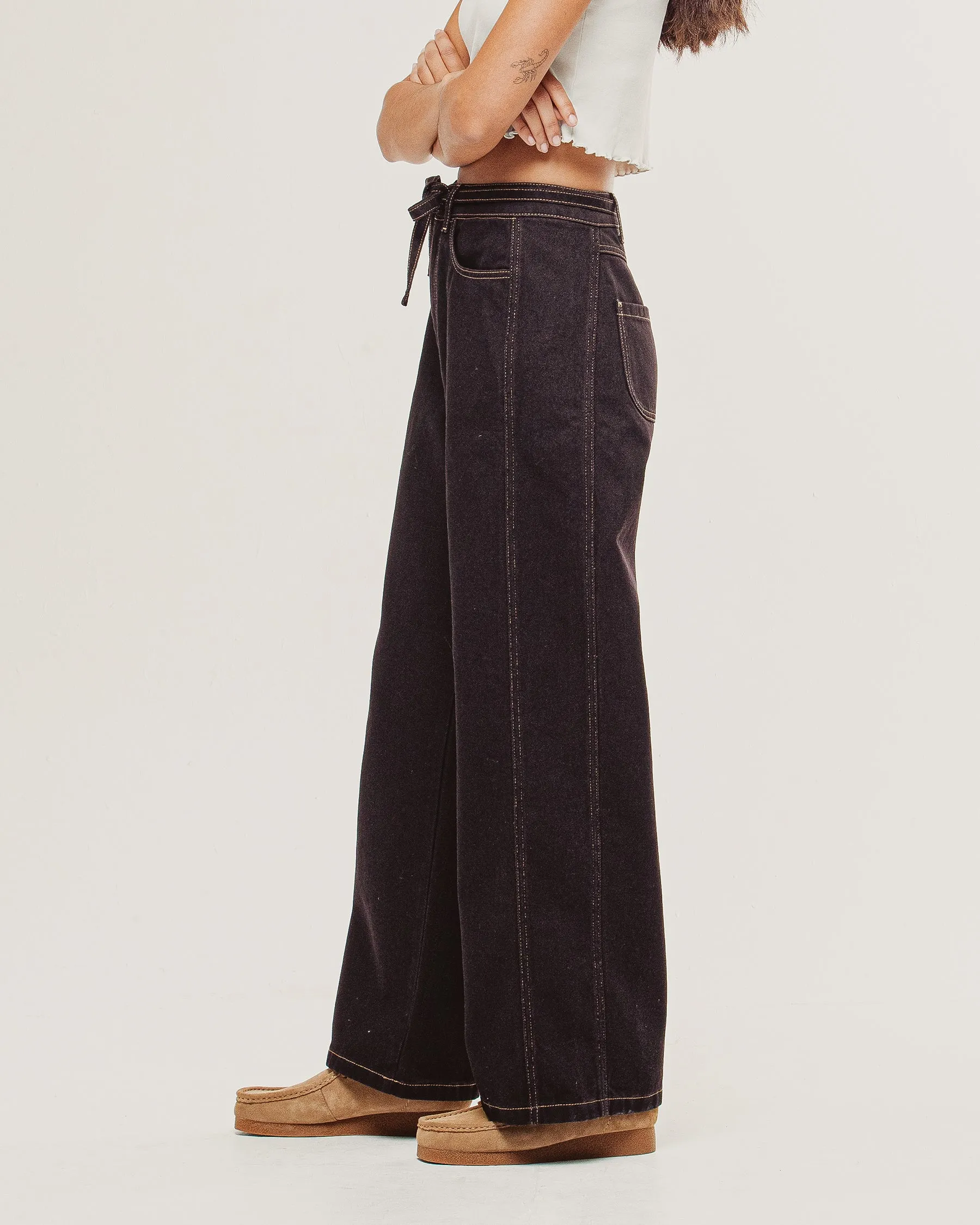 Keaton Wide Leg Denim Jean - Dark Brown sold by P & Co product image thumbnail 2