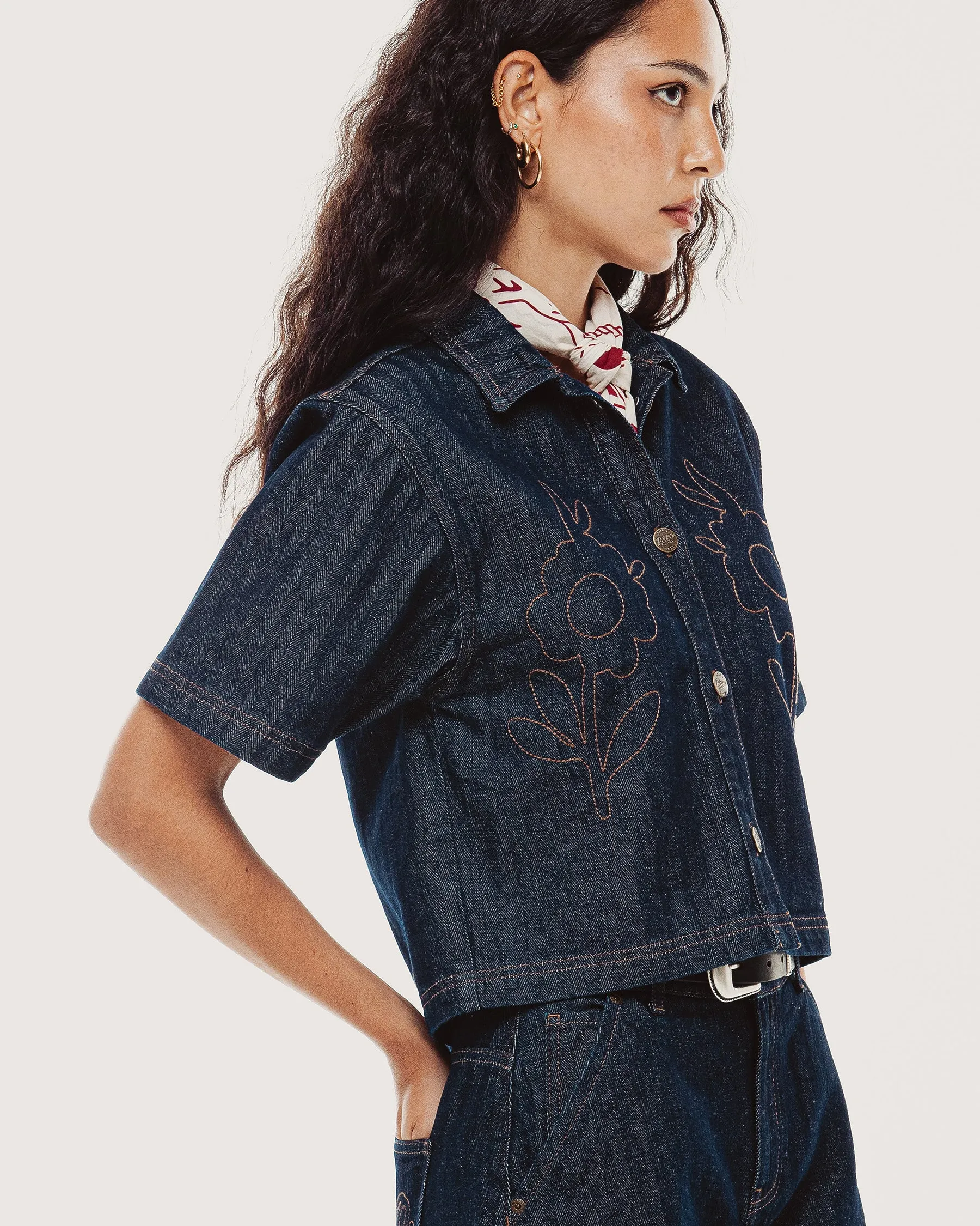 Lizzie Herringbone Denim Shirt - Washed Indigo sold by P & Co product image thumbnail 4