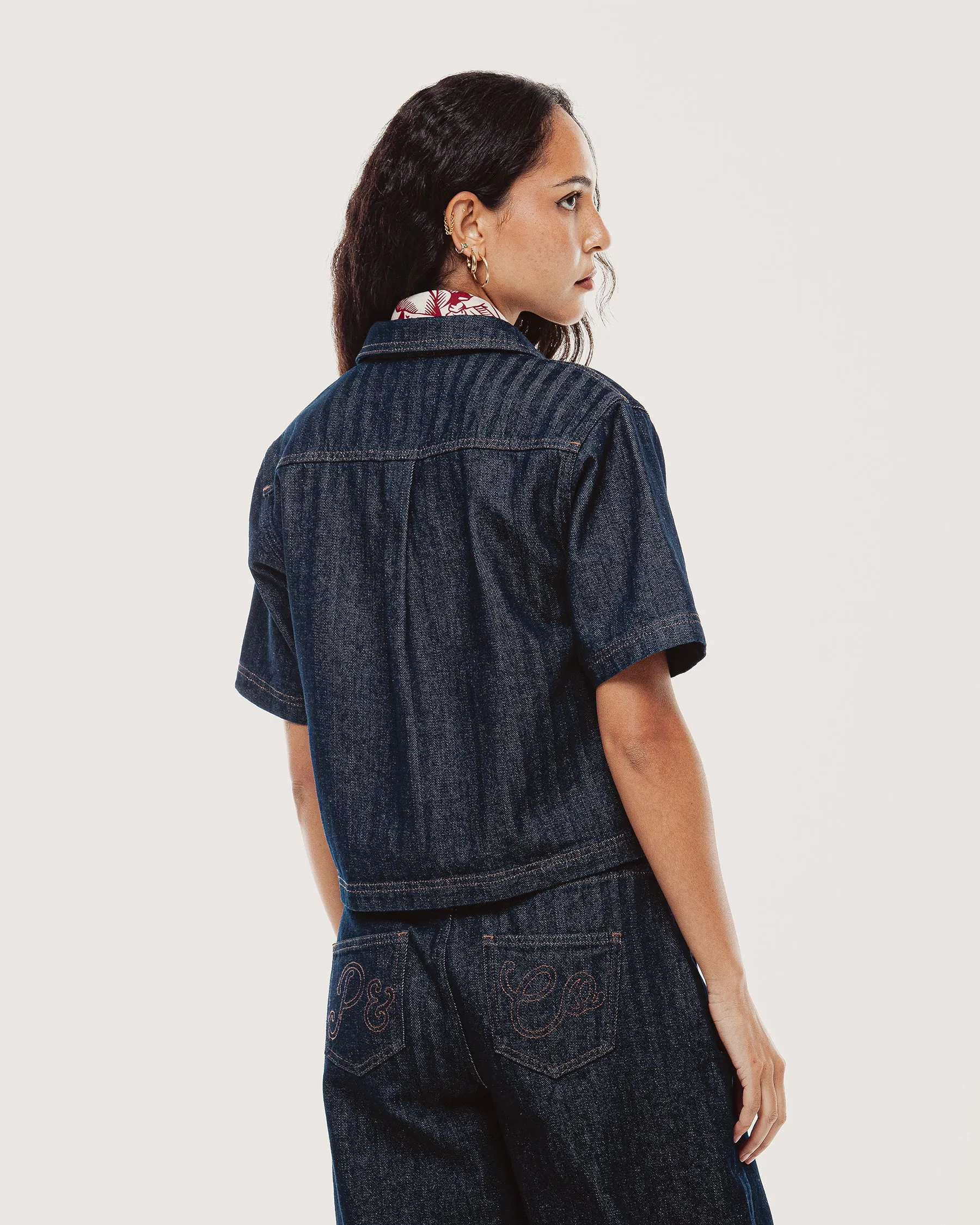 Lizzie Herringbone Denim Shirt - Washed Indigo sold by P & Co product image thumbnail 5