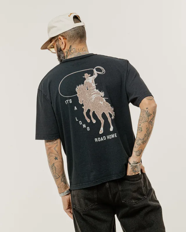 Long Road Boxy T-Shirt - Heavy Washed Black made by P & Co