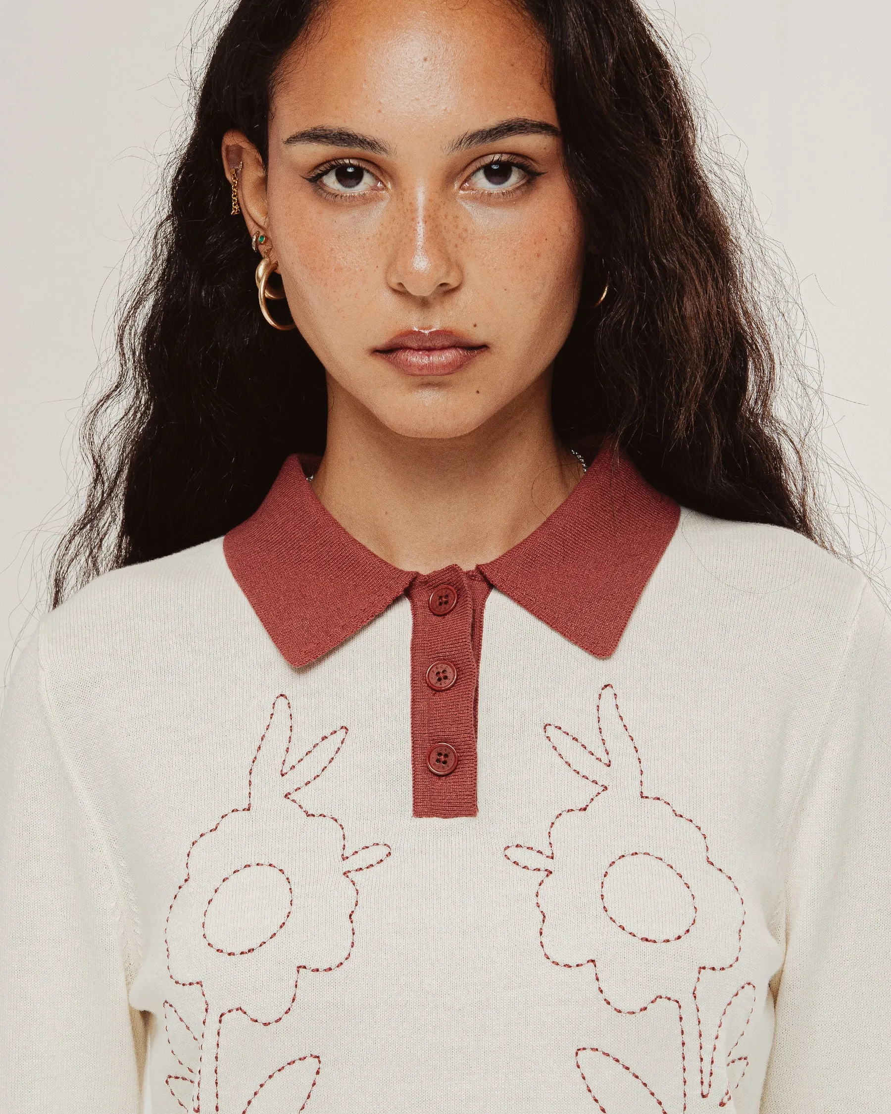 Maisie Longsleeve Knitted Polo - Off White sold by P & Co product image thumbnail 3