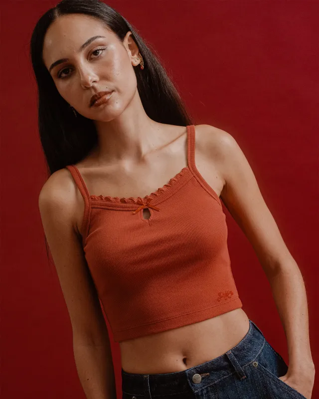 Lexie Lace-Trim Ribbed Cami - Red made by P & Co