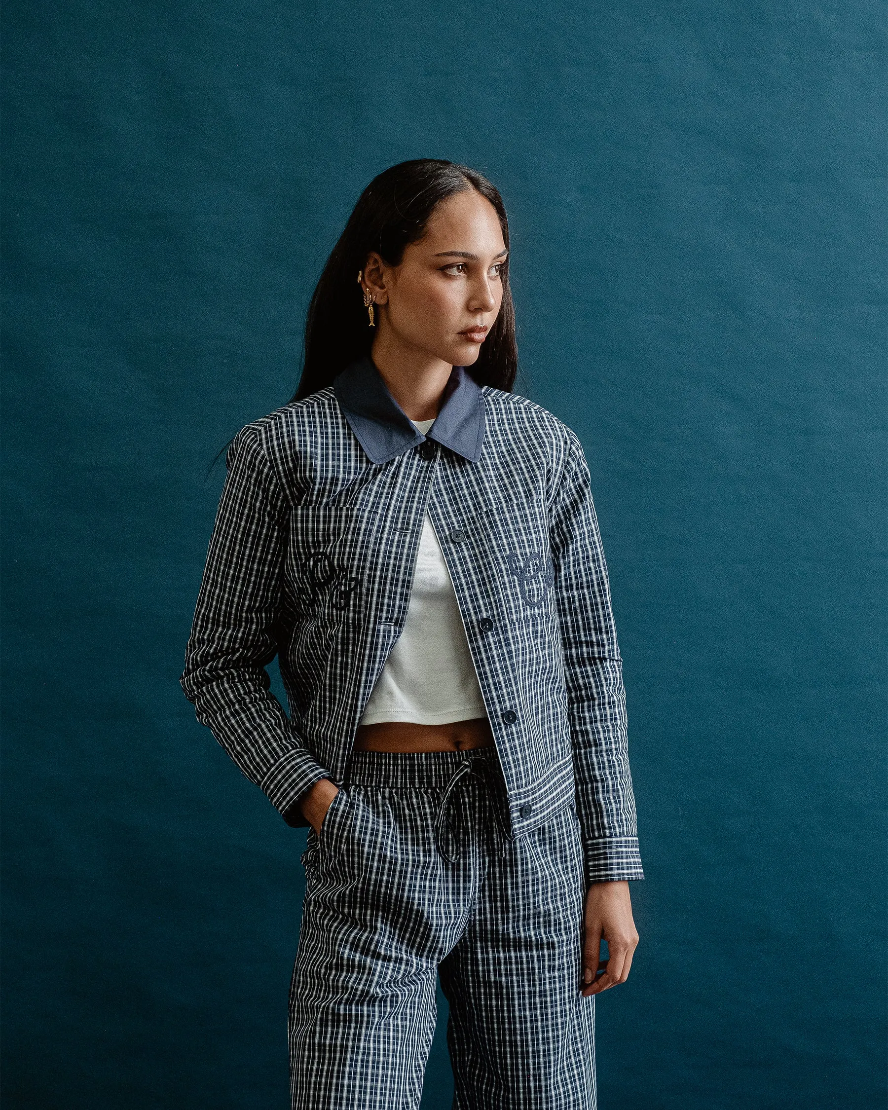 Olivia Quilted Jacket - Navy Plaid sold by P & Co product image thumbnail 3