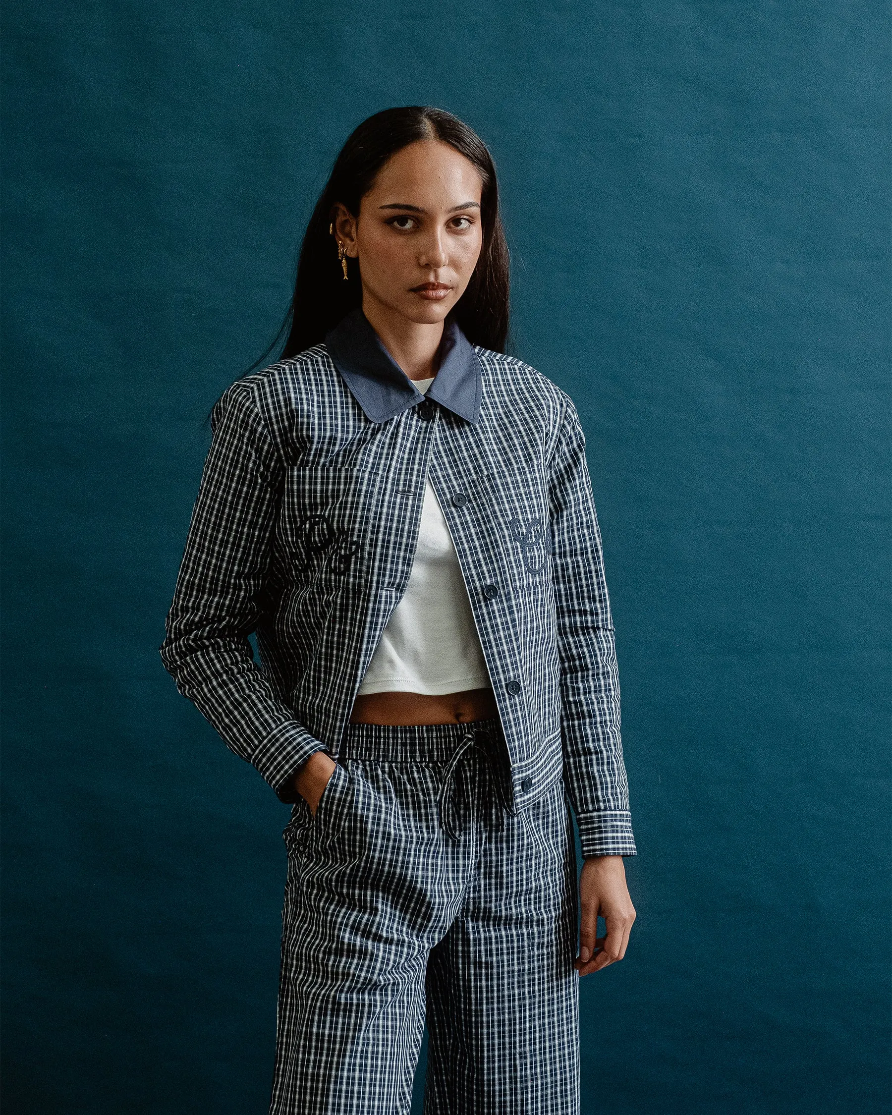 Olivia Quilted Jacket - Navy Plaid sold by P & Co product image thumbnail 4