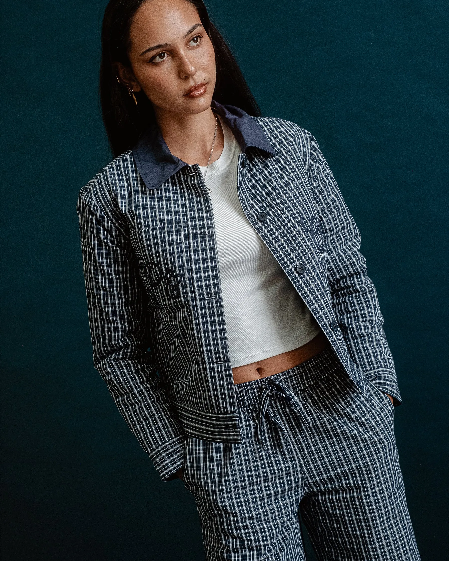 Olivia Quilted Jacket - Navy Plaid sold by P & Co