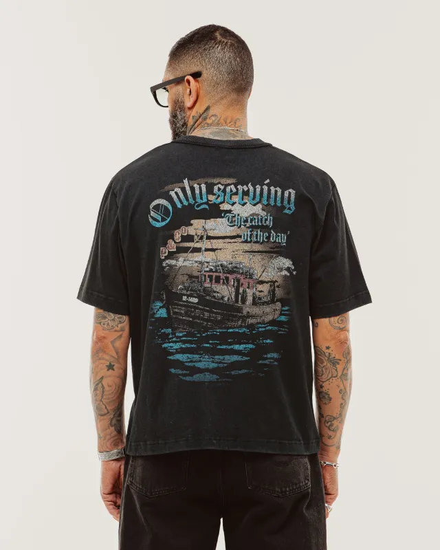 Catch Of The Day Boxy T-Shirt - Heavy Washed Black made by P & Co
