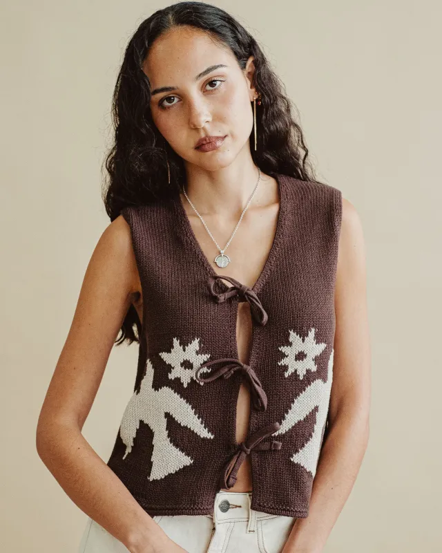 Joni Bow-Tie Knitted Vest - Brown made by P & Co