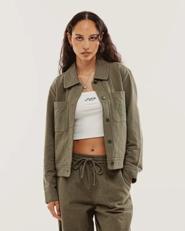 Olivia Embroidered Chore Jacket - Khaki made by P & Co