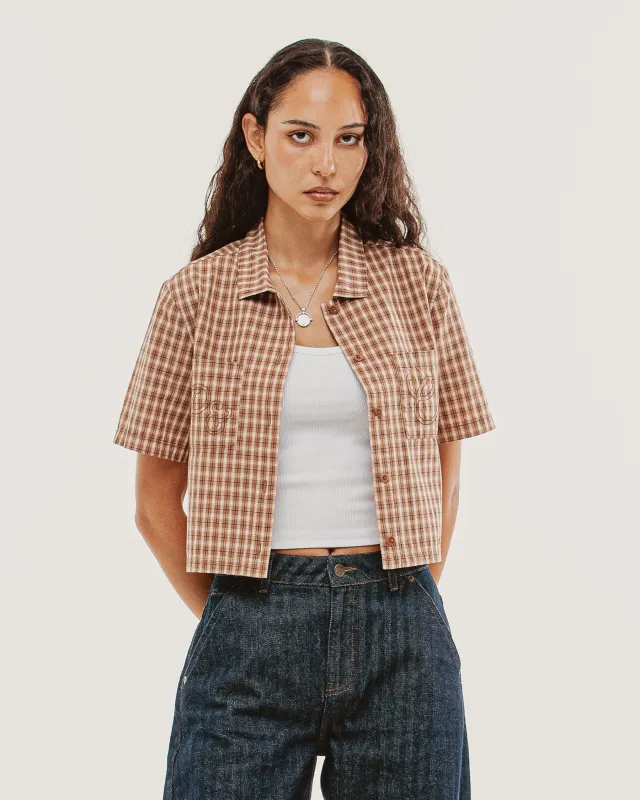 Françoise Cropped Shirt - Taupe Plaid made by P & Co