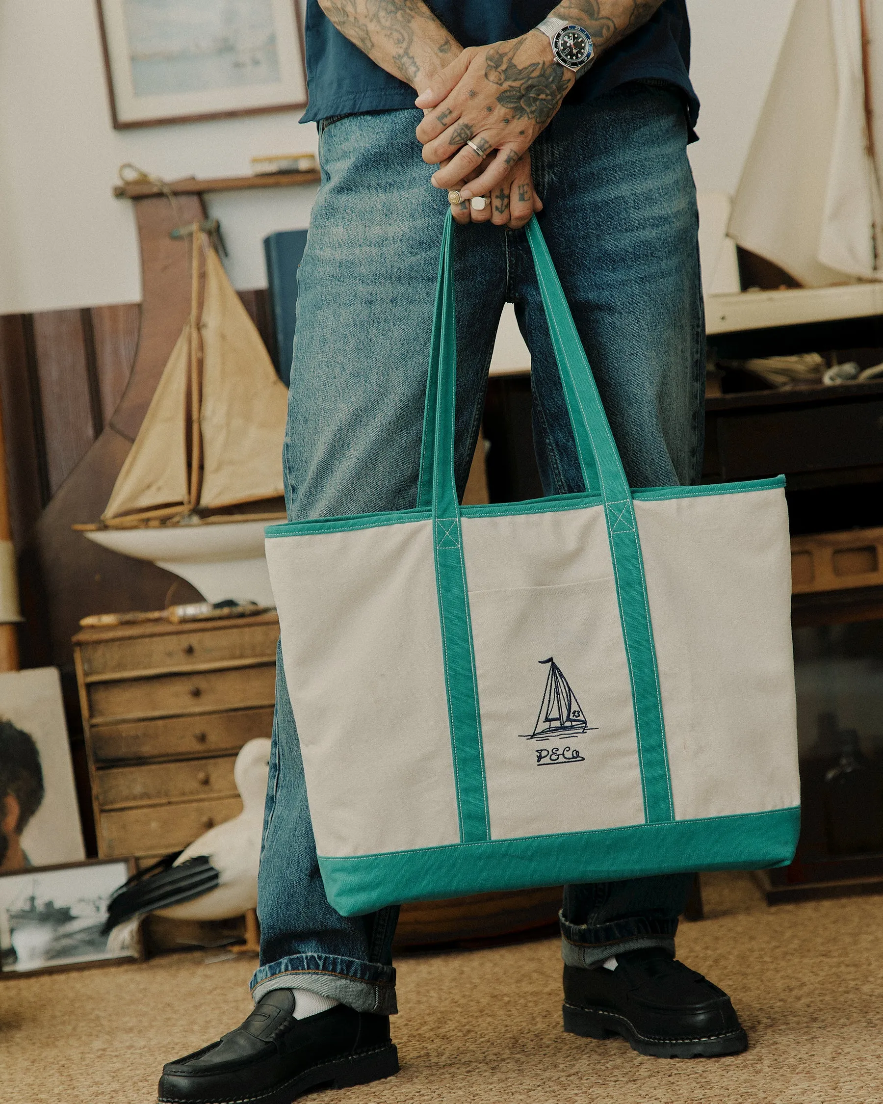 Harbour Sail Tote Bag - Ecru & Green sold by P & Co product image thumbnail 4