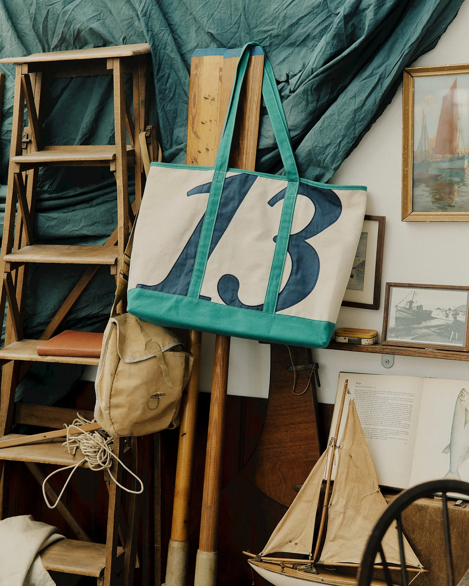 Harbour Sail Tote Bag - Ecru & Green sold by P & Co product image thumbnail 3
