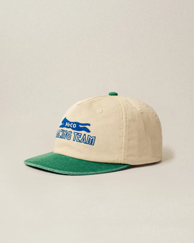 Racing Team Cotton 5 Panel Cap - Ecru & Green made by P & Co