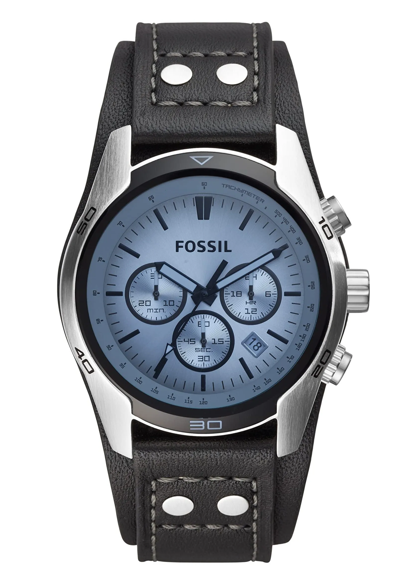 Fossil Coachman Chronograph Blue Dial Black Leather Strap Watch for Men - CH2564 sold by Watch Connection