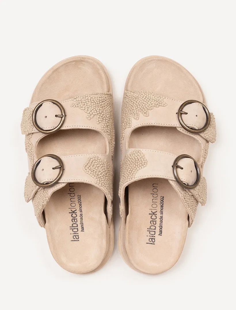 Clay French Knot Sand Suede Natural sold by Laidback London