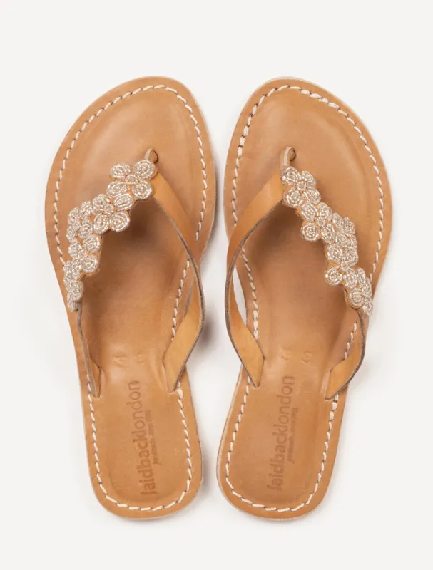 Raya Flat Leather Sandal Silver made by Laidback London
