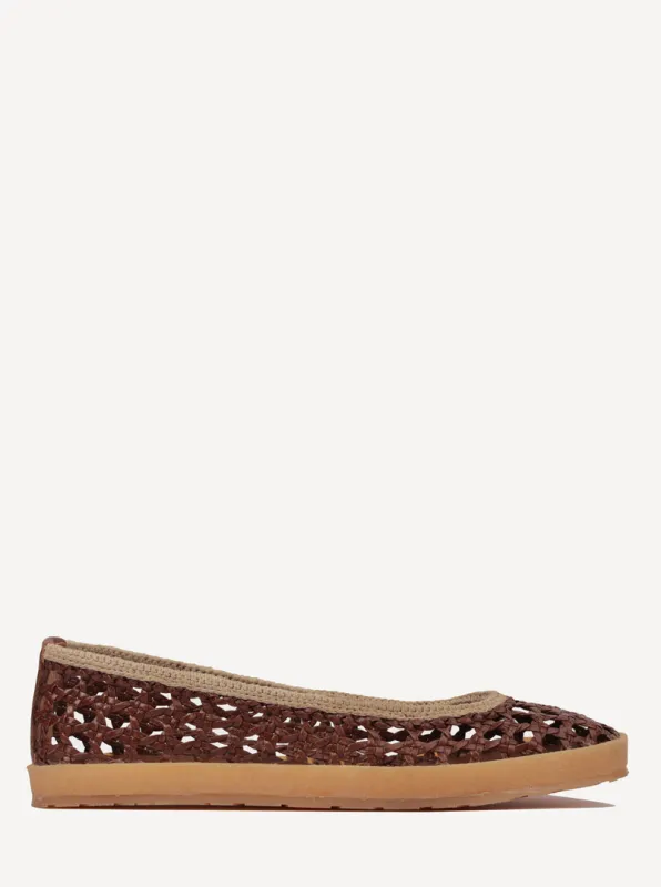 Weeve Handwoven Leather Ballet Flats Choc made by Laidback London