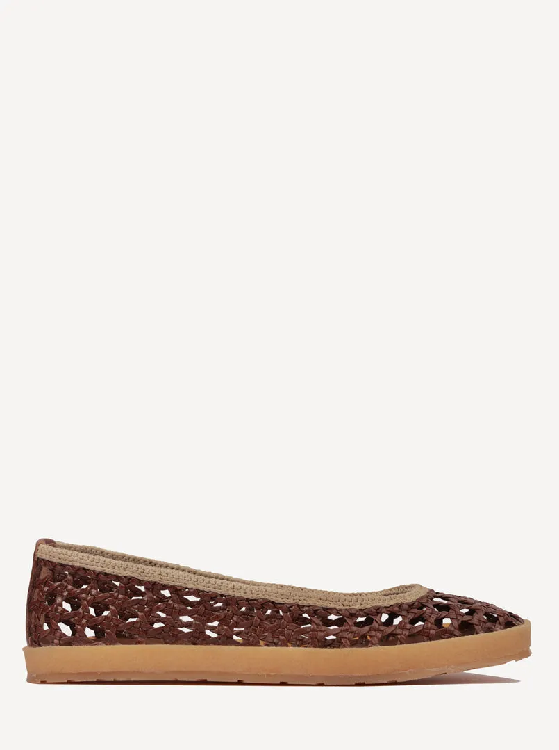Weeve Handwoven Leather Ballet Flats Choc sold by Laidback London
