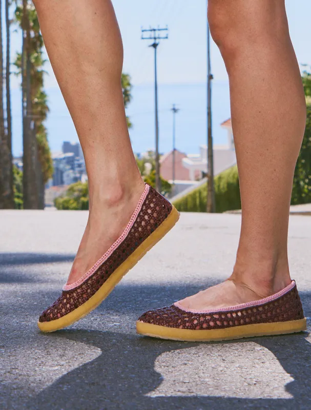 Weeve Handwoven Leather Ballet Flats Cabernet made by Laidback London